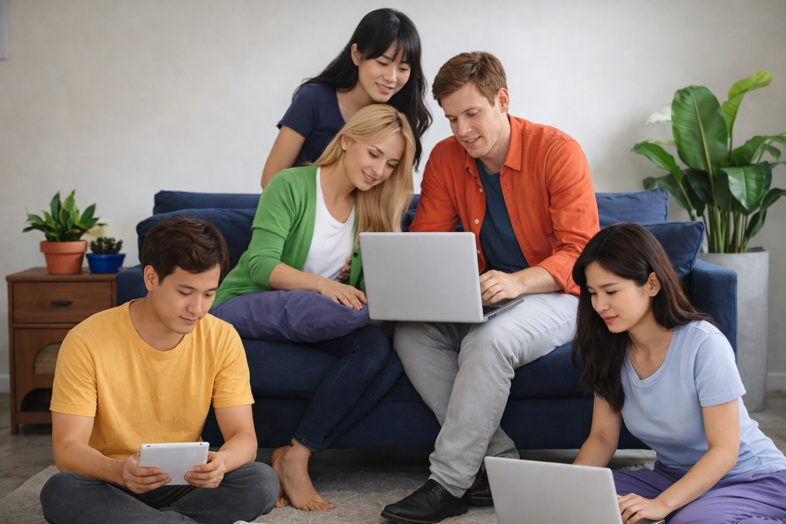 チームでデバイスを活用しながら情報共有するイメージ